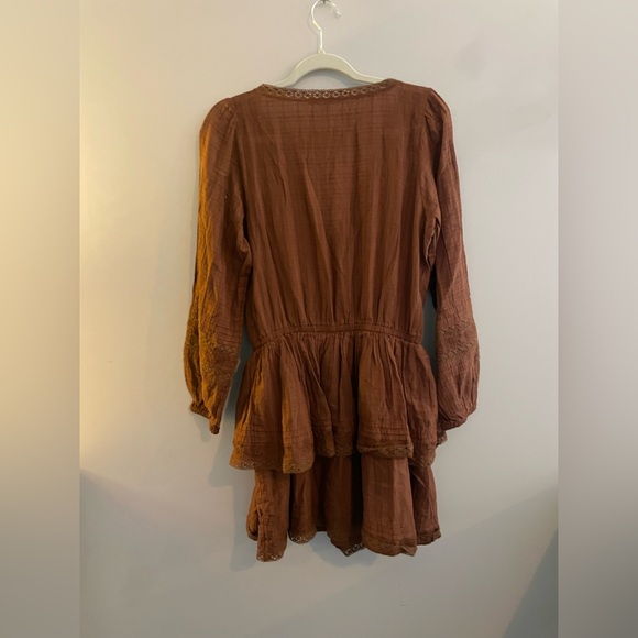 American Eagle Outfitters Chocolate Brown Ruffled Long Sleeve Mini Dress - Picture 7 of 7